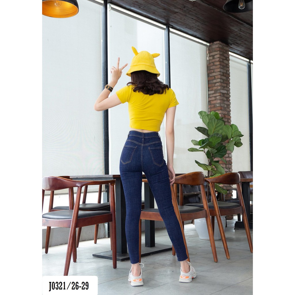 Quần Jean Nữ Skinny Xanh Đậm Lai Thêu Chữ Thời Trang J0321