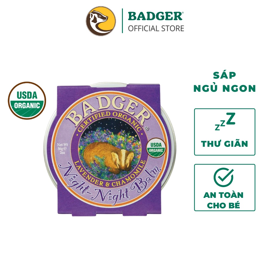 Sáp dầu hữu cơ ngủ ngon cho bé BADGER Night Night organic balm giúp dễ ngủ an toàn cho trẻ em sơ sinh từ 6 tháng - 21g