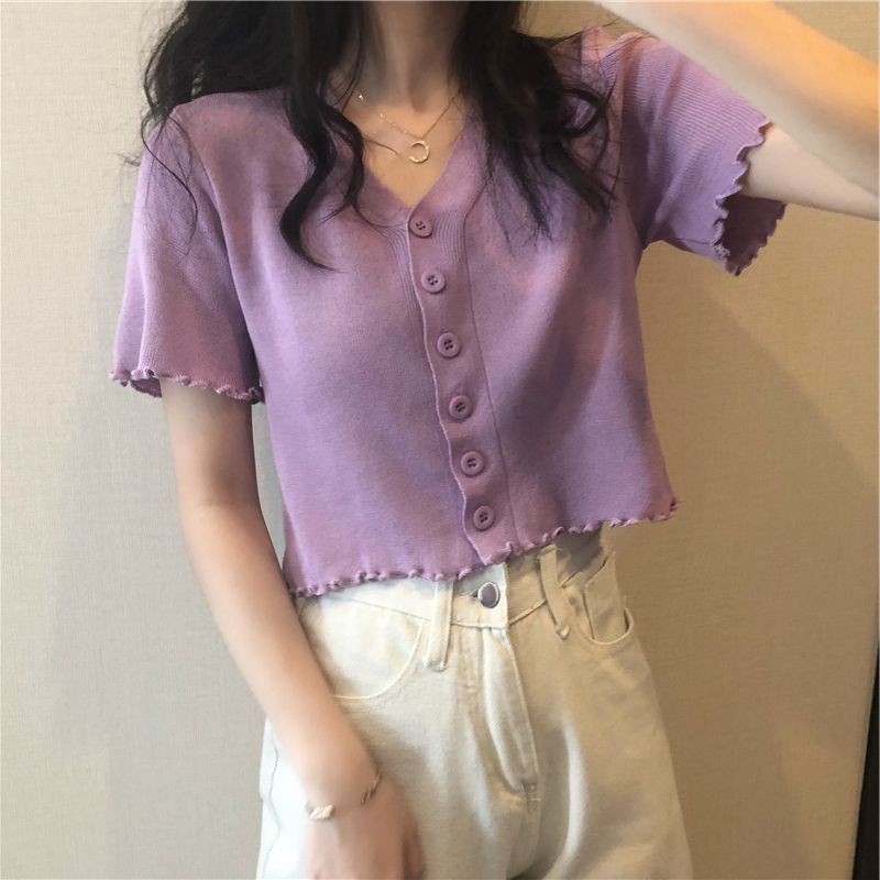 Áo len tăm nữ dáng croptop ngắn tay nhiều màu ulzzang Hàn Quốc C01 - Maoshop