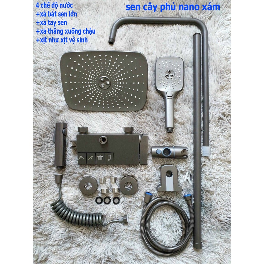 Sen cây phím đàn cao cấp, chất liệu đồng thau mạ nano xám chống bám bẩn N1320 Fotar, có thêm đầu vòi xịt