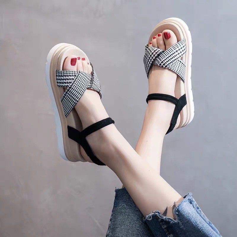 SẴN Dép sandal caro nữ tính độn đế siêu xinhh ulzzang CÓ ẢNH | VIDEO THẬT