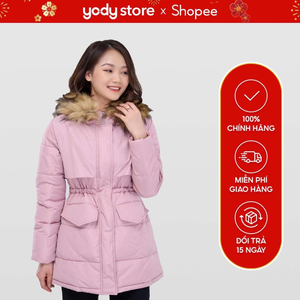🌺 Áo phao YODY nữ dáng dài siêu nhẹ mềm mịn có mũ lông PHN3007 🌺
