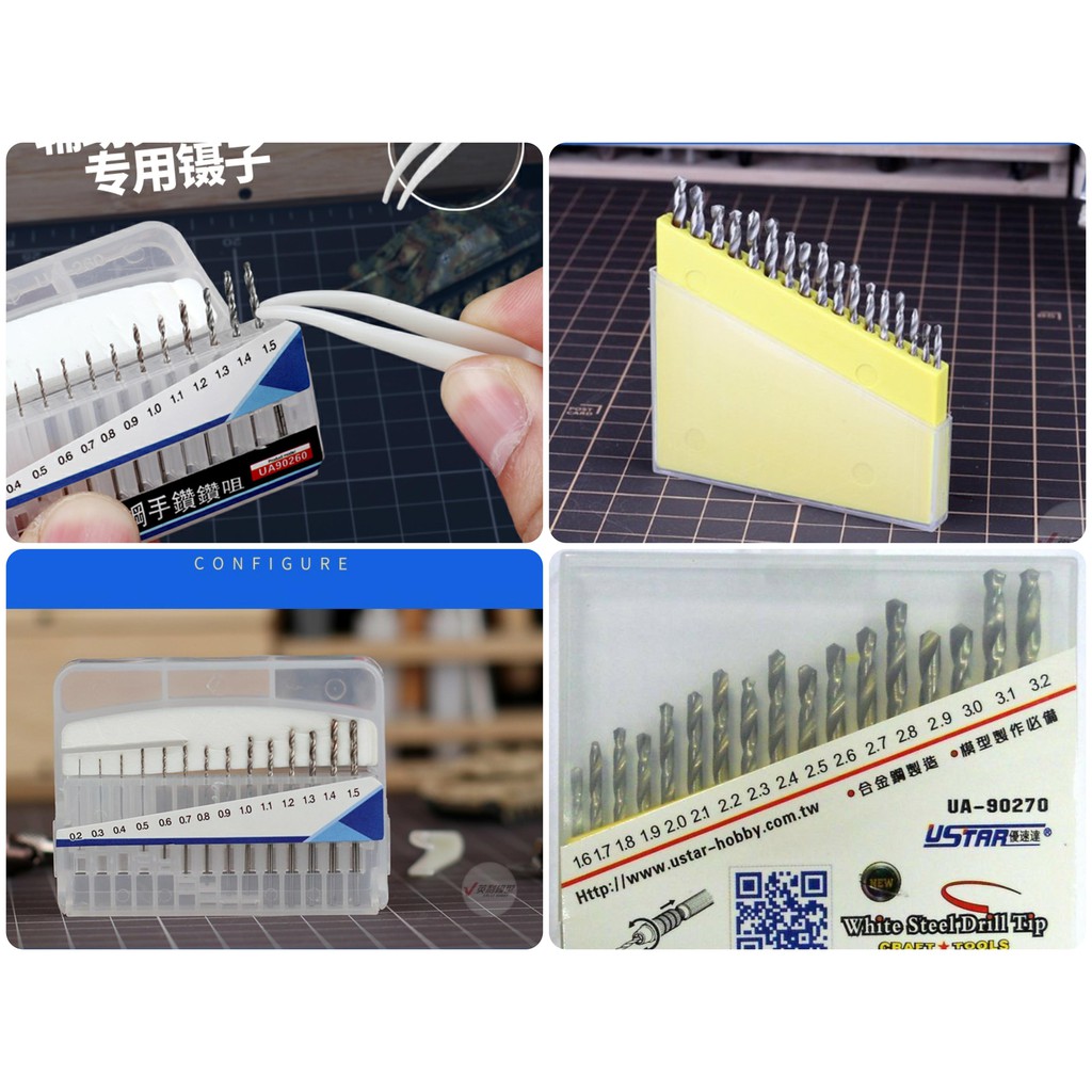Dung cụ mô hình Bộ mũi khoan ustar mini 0.2 - 3.2mm ua90260 90270 tool hobby