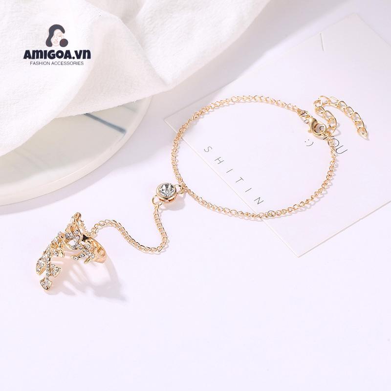 ✨✨Vòng Đeo Tay Nối Nhẫn Hình Chiếc Lá Đính Kim Cương Giả Thời Trang Cho Nữ