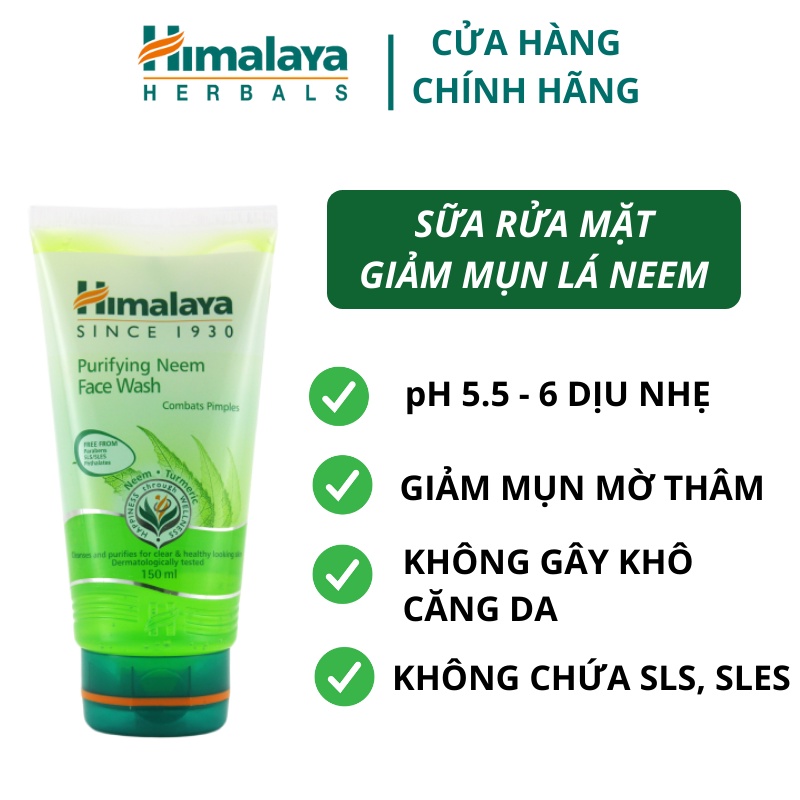 [Mã FMCGMALL -8% đơn 250K] Sữa rửa mặt giảm mụn mờ thâm và sạch dầu thừa Himalaya Purifying Neem Face Wash 150ml