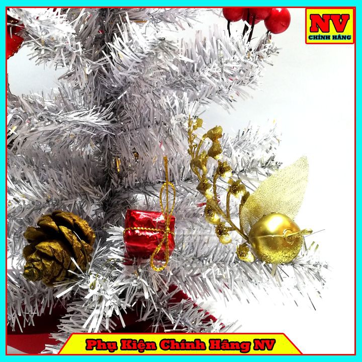 Cây Thông Noel Để Bàn 51Cm Màu Trắng Đế Nhựa Bọc Vải Đỏ