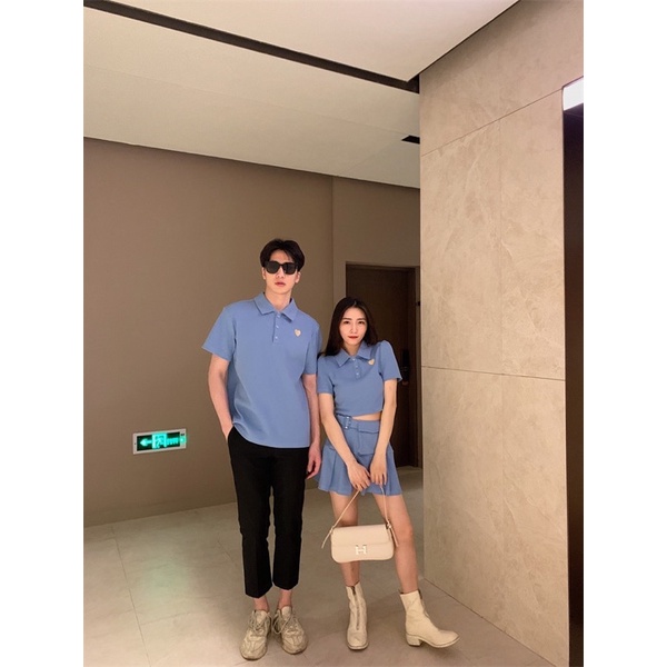 Set đồ đôi nam nữ áo polo nam - chân váy kèm áo nữ thuê hình trái tim thời trang KATE COUPLE