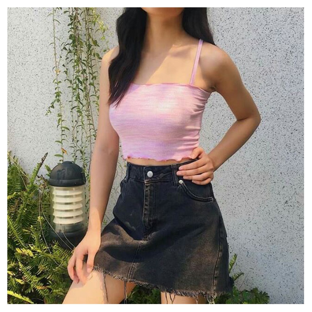 [Mã BMBAU50 giảm 7% đơn 99K] Áo bra hai dây sợi bún cuốn biên croptop CERA-Y màu đen CRA021