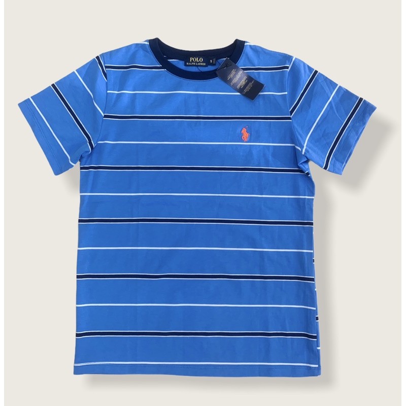 Áo thun sọc cổ tròn tay ngắn thêu logo polo