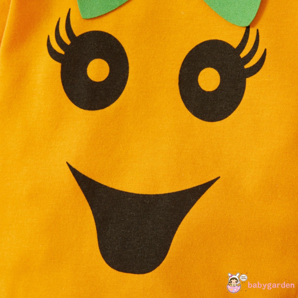 Bộ Áo Liền Quần Tay Dài Cổ Tròn + Mũ In Họa Tiết Halloween Cho Bé