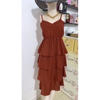 Đầm xoè tầng màu cam đất thanh lý size S-M