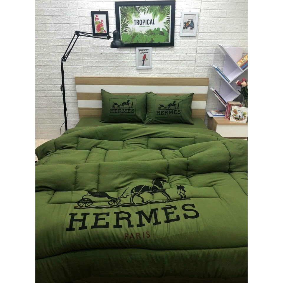 Bộ chăn ga gối đũi cao cấp mềm mịn chất liệu vải cotton