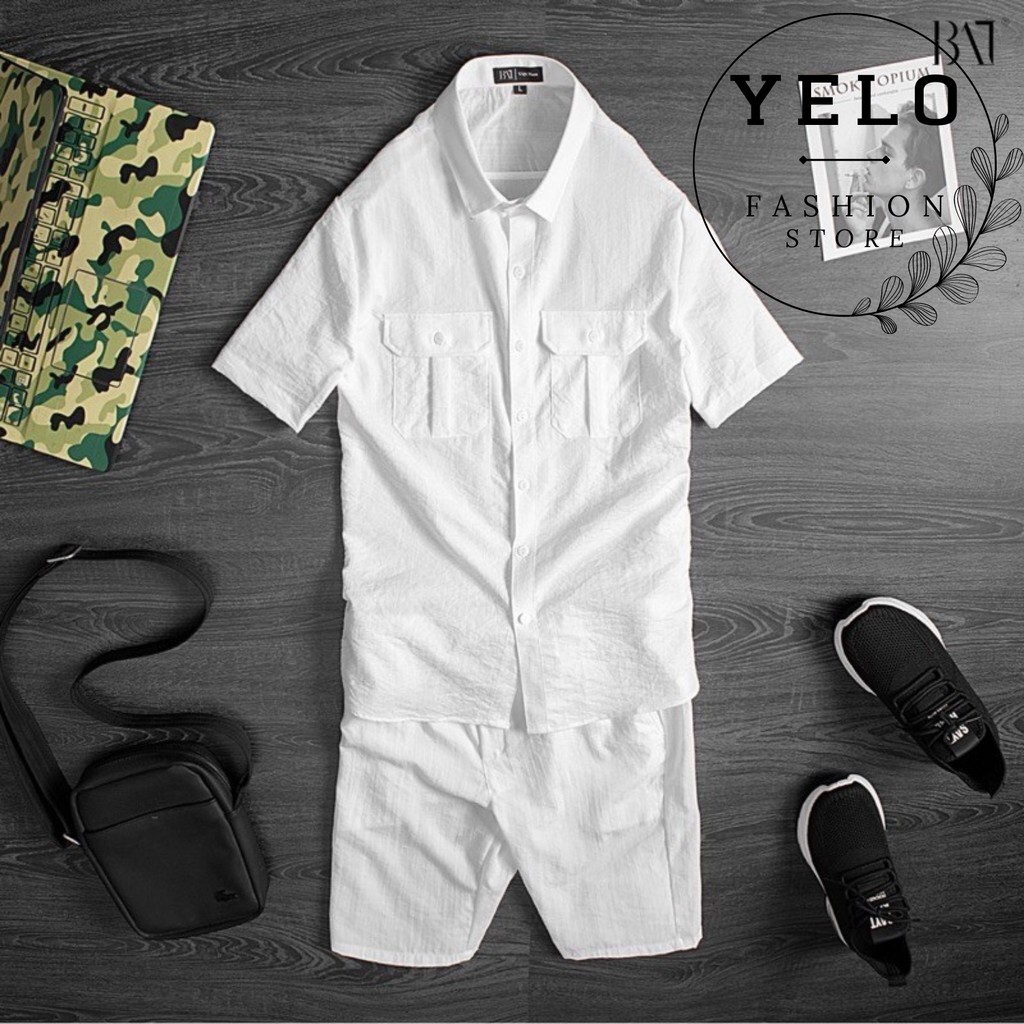 Bộ Đũi Nam, Bộ Quần Áo Nam Cộc Tay Cổ Bẻ Chất Đũi Tự Nhiên Thoáng Mát YELO- DUI005