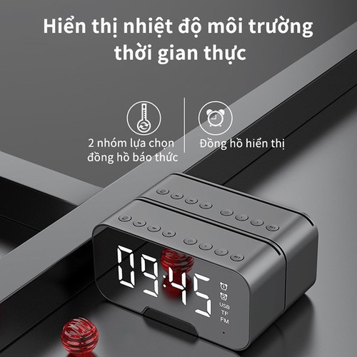 Loa bluetooth hiển thị đèn Led  kiêm đồng hồ báo thức đài FM kiêm đồng hồ báo thức màn hình soi gương