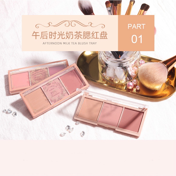 Bảng phấn má hồng 3 màu sắc tự nhiên lâu trôi