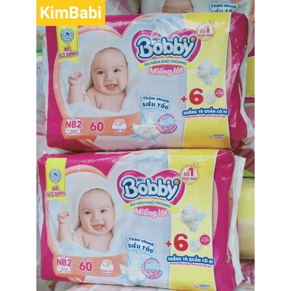 [Tặng 6 tã quần]Miếng Lót Sơ Sinh Bobby NB2 60 miếng (Bé > 1 tháng)