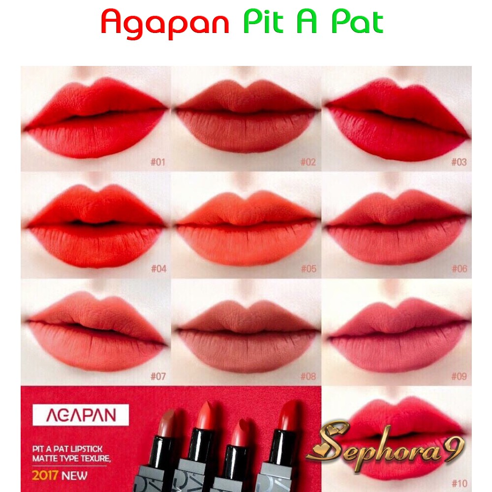 Son thỏi lì Agapan Pit A Pat Matte Lipstick 01-13 mịn môi đủ màu