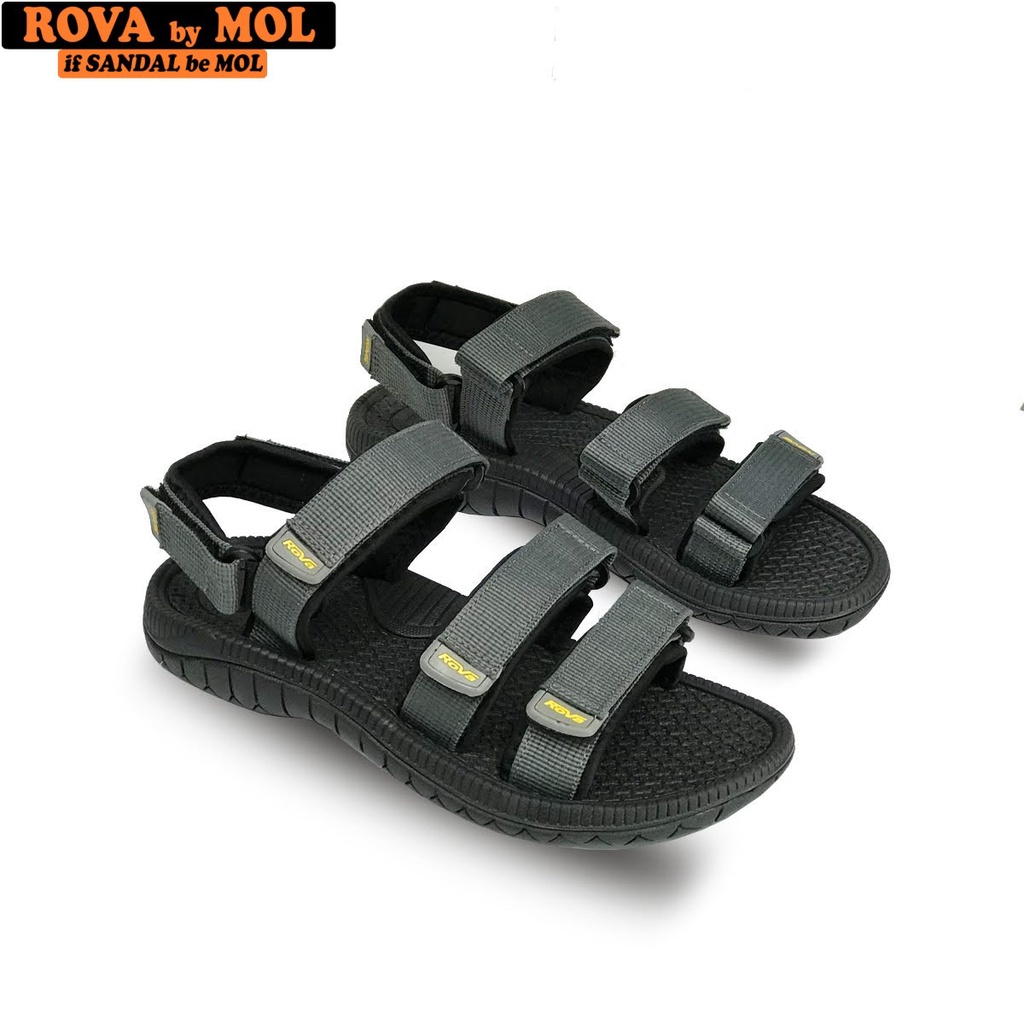 Giày sandal nam hiệu Rova siêu bền kiểu 3 quai ngang đế cao su quai dù đi học màu xám mã RV39-1