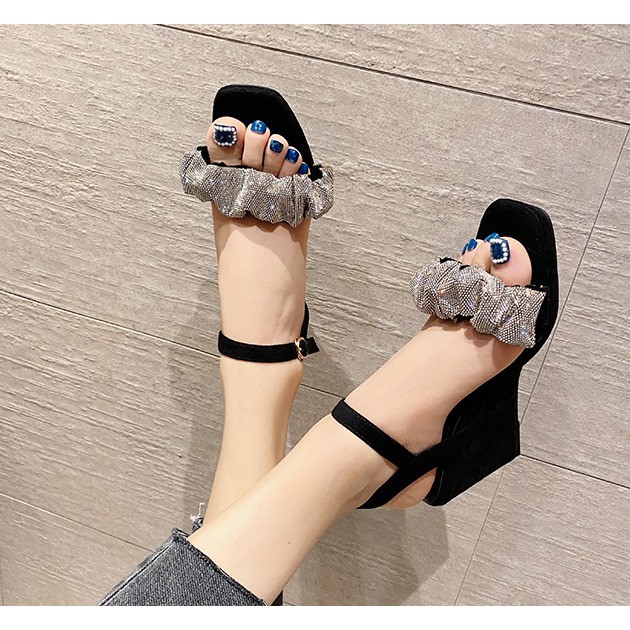 Sandal đế xuồng nơ đá gót cao 8cm size 34/40   220621
