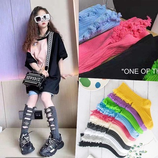Vớ bé gái ống dài mỏng thiết kế rách thời trang xuân thu phong cách Hàn Quốc