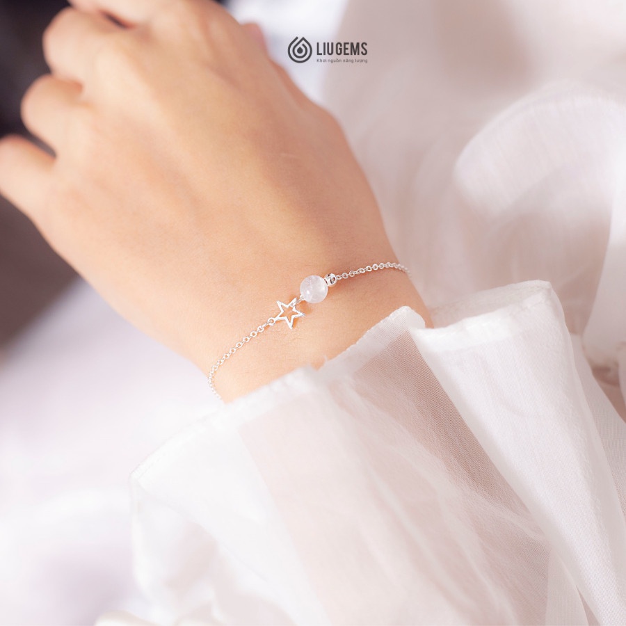 Lắc Tay Bạc Nữ 925 Liugems Kết Hợp Hạt Đá, Charm Ngang