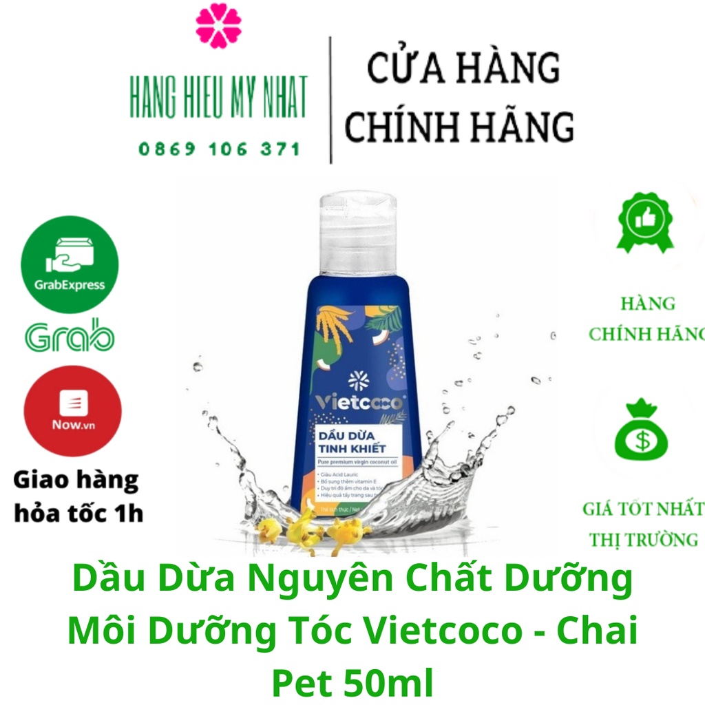 Dầu Dừa Nguyên Chất Dưỡng Môi Dưỡng Tóc Vietcoco - Chai Pet 50ml