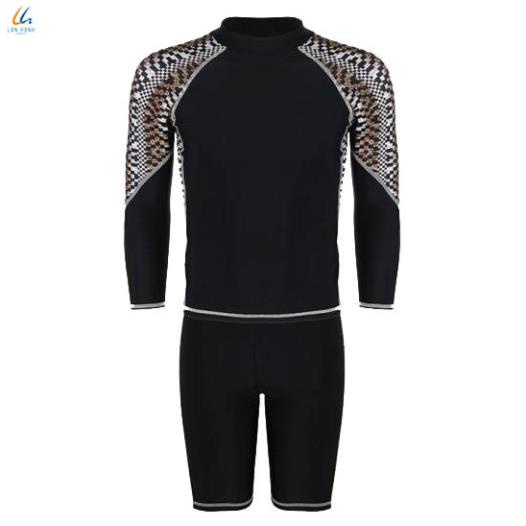 Bộ đồ bơi nam Lan Hạnh thân rời, áo tay dài quần shorts Đen họa tiết 21088-DE104 Đẹp Xịn