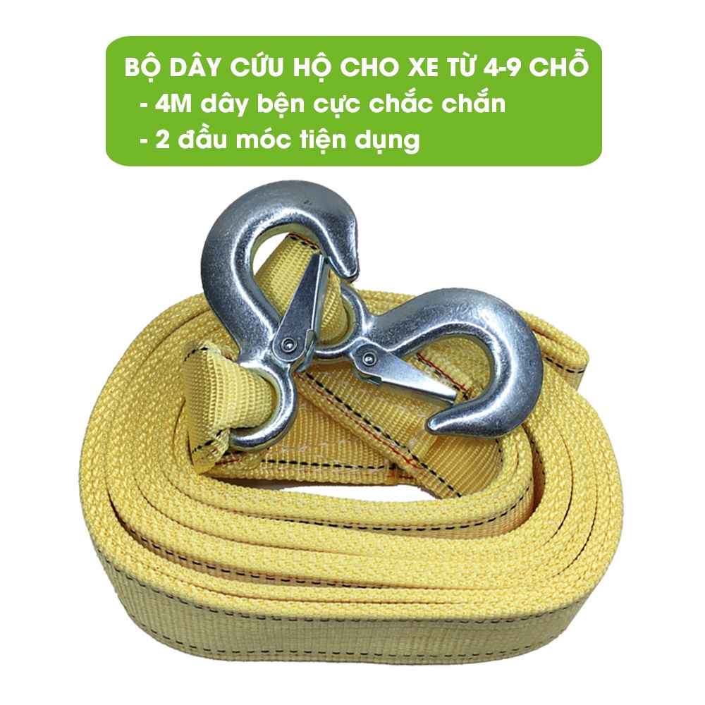 Bộ cứu hộ ô tô chịu tải 5 tấn dây dù kéo cho xe oto 4-9 chỗ, phụ kiện ô tô xe hơi Tâm Luân