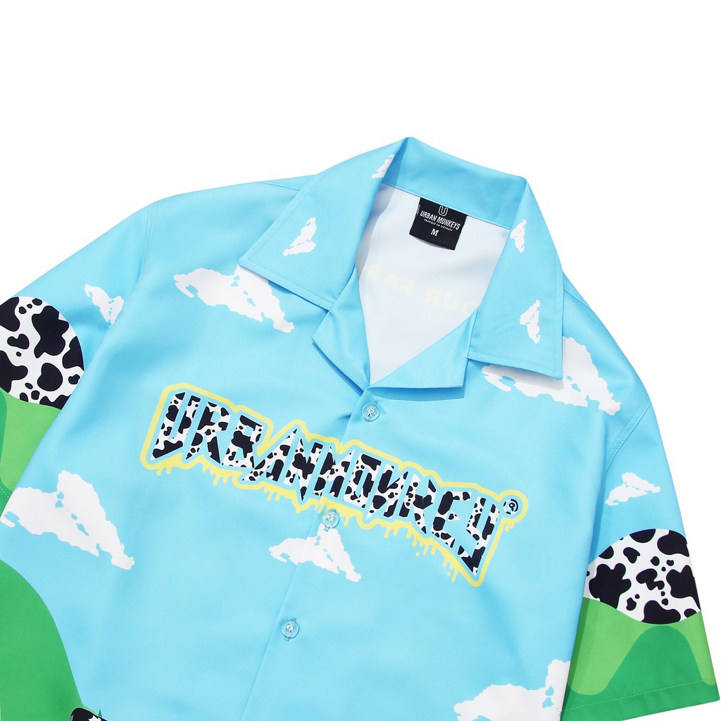 Sơ Mi URBAN MONKEY OUR FARM Xanh Dương Họa Tiết Dễ Phối Outfit
