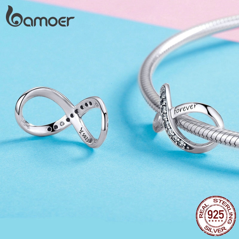 Hạt charm Bamoer bạc trang trí trang sức tượng trưng cho tình yêu vĩnh cửu thiết kế độc đáo