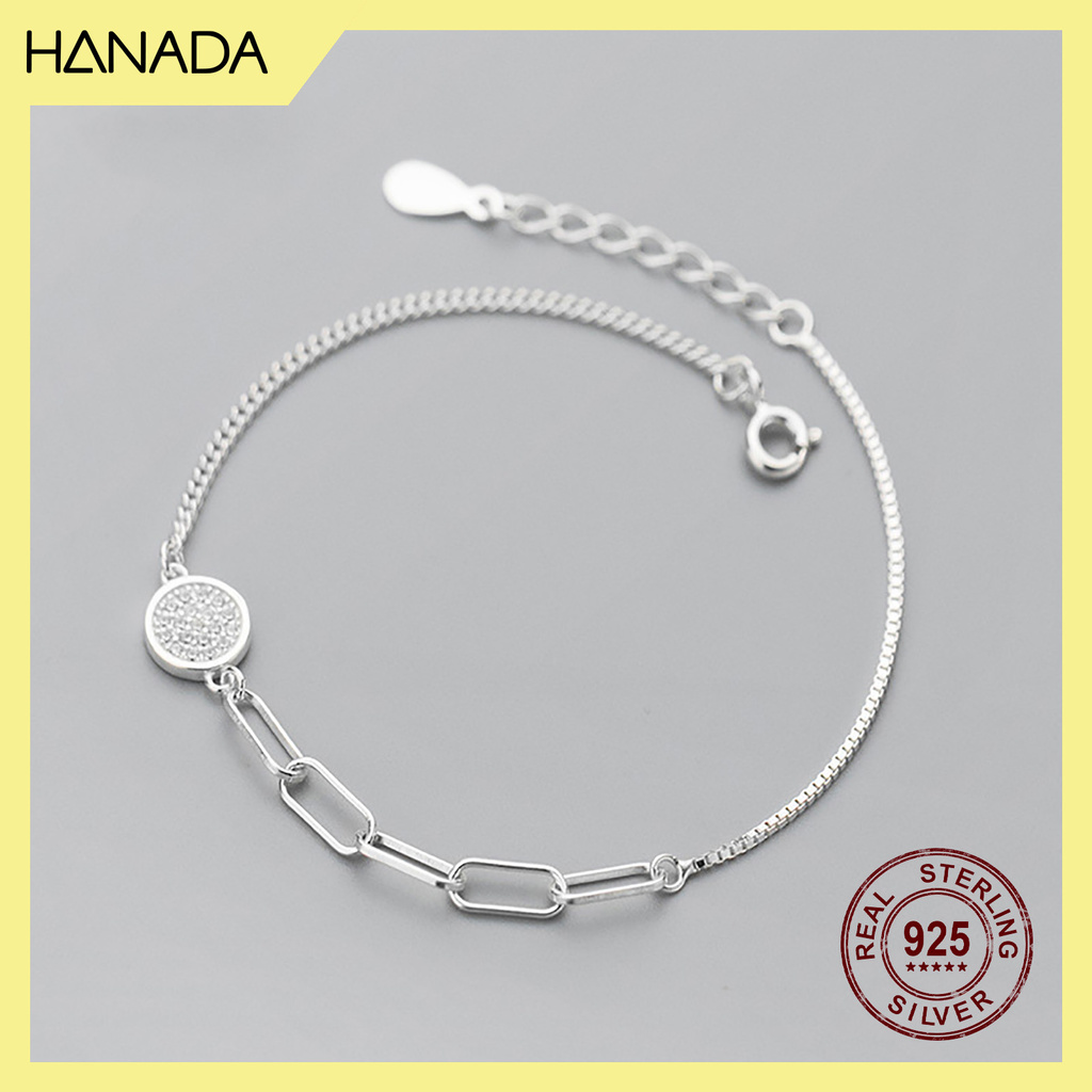 Lắc Tay Bạc 925 Cao Cấp Hanada Phụ Kiện Thời Trang Vòng Tay Nữ Tròn Đá Dây Xích 0760