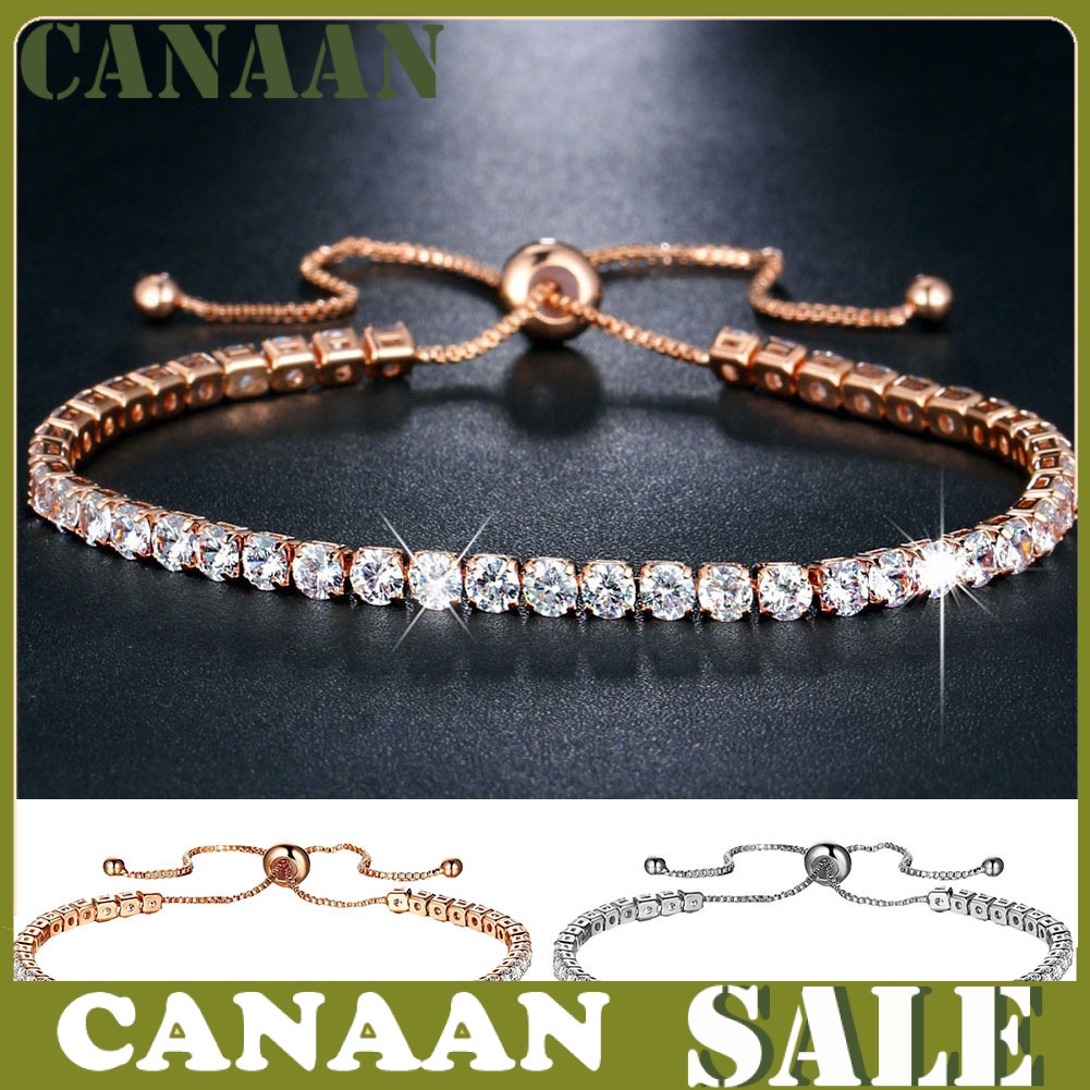 canaan Luxury Cubic Zircon Single Row Pull Slider Bracelet Women Adjustable Bangle