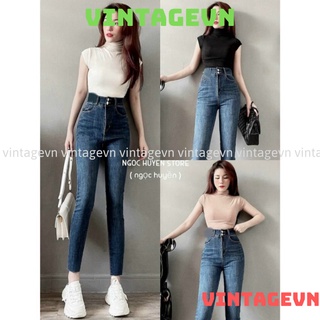 Quần jean lưng cao 2 khuy cạp cao vintagevn
