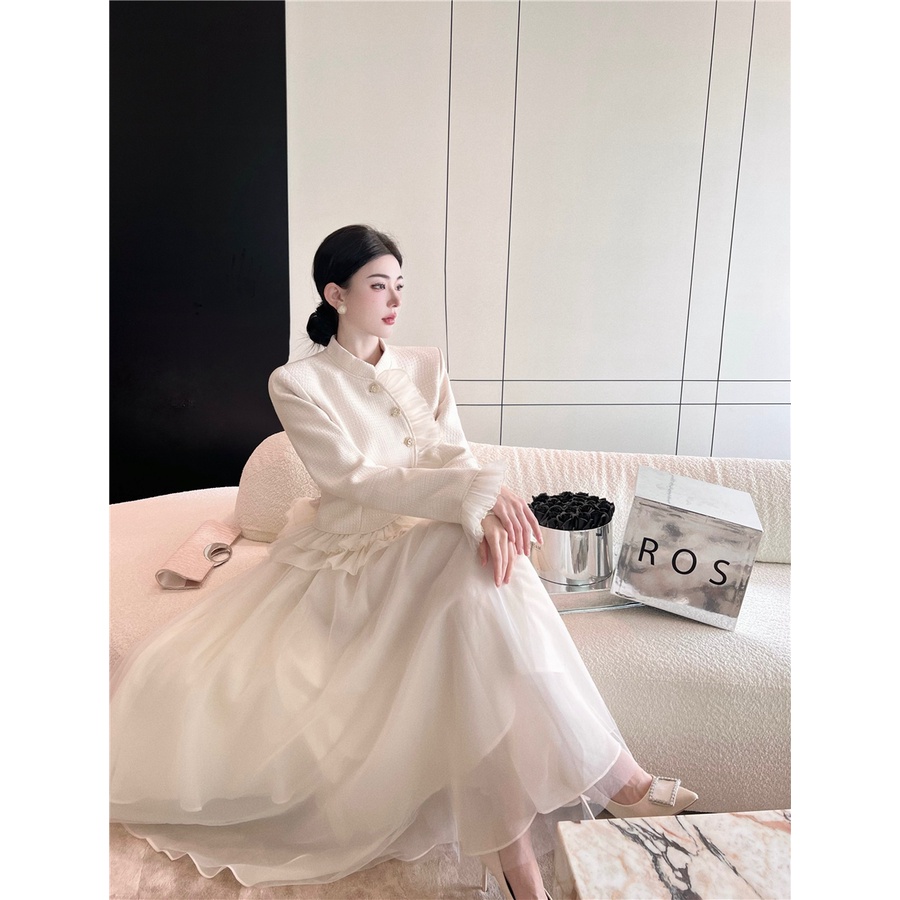 Bộ Áo Khoác + Chân Váy Len Ngắn Lưng Cao Thời Trang Thu Đông Hàn Quốc 2022 Cho Nữ