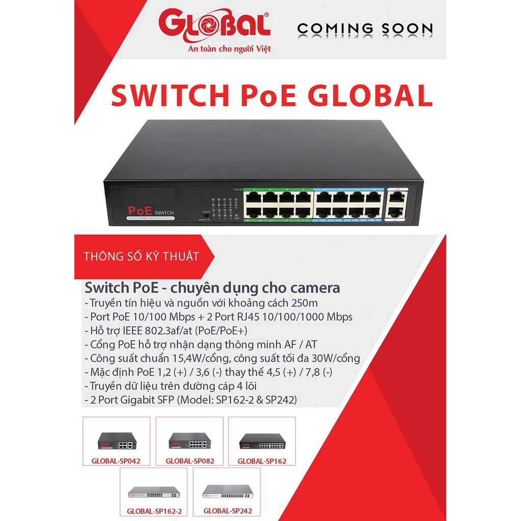 Bộ Chia POE Smart Switch [4 - 8 - 16] + 2 Cổng (Port ) Up Link 48V Cho Camera IP, Thiết Bị Mạng Hikvison dahua tplink