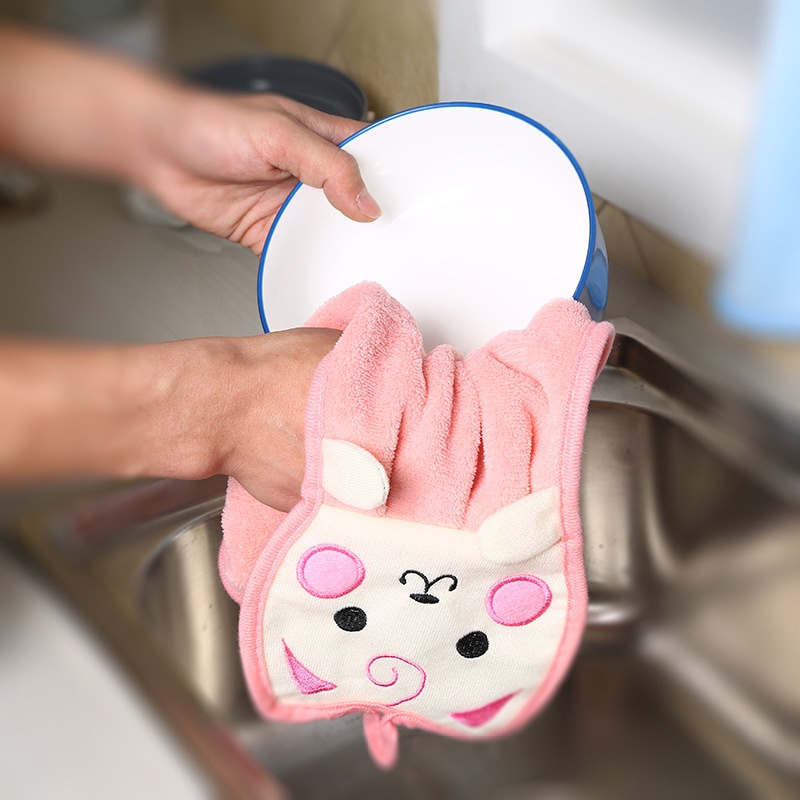 Khăn lau tay nhà bếp dễ thương có móc treo tường cotton thấm hút tốt