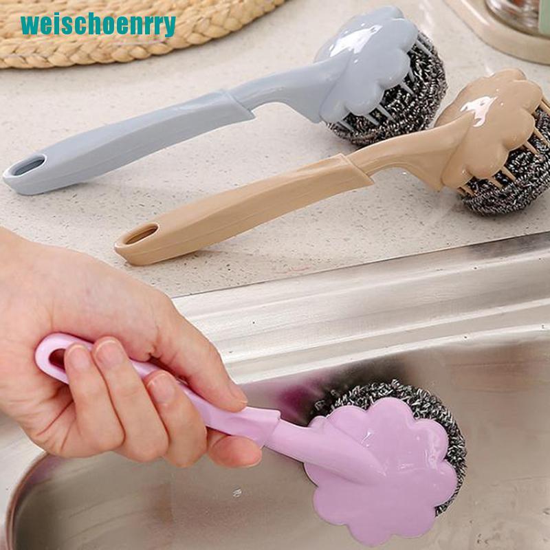 Rér●Bàn Chải Chà Nồi Bằng Sợi Thép Không Gỉ Với Tay Cầm Dài Tiện Dụng