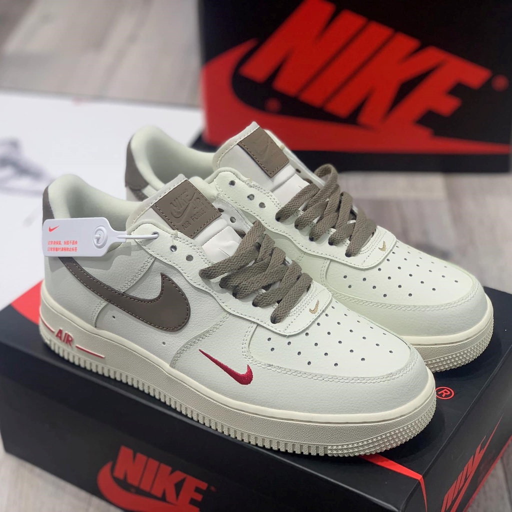 Giày af1 vệt nâu , Giày sneaker air foce 1 premium white brown nam nữ dễ phối đồ full box bill 2022