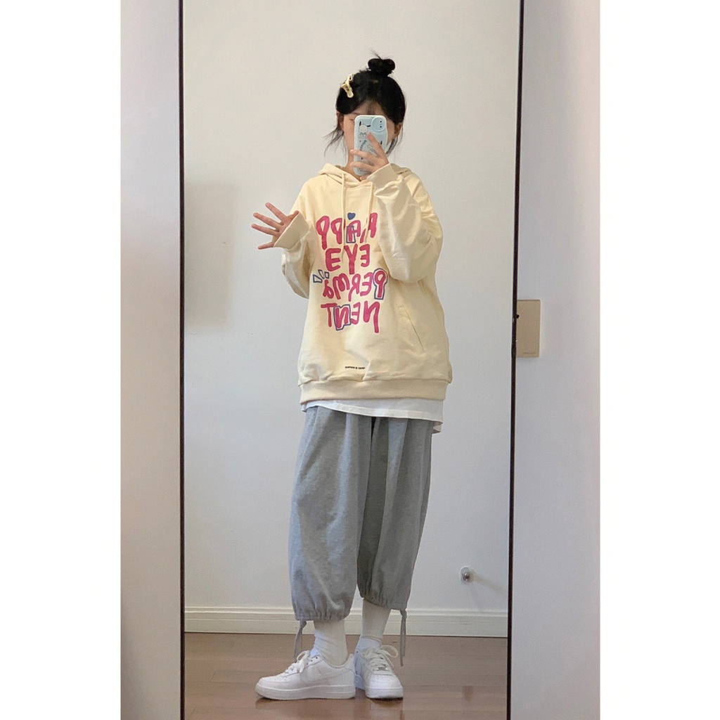 ZHELIHANGFEI Áo Hoodie Tay Dài Form Rộng Theo Phong Cách Preppy Nhật Bản Dễ Phối Đồ