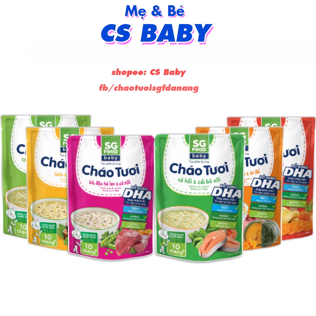Combo 6 Cháo Tươi Baby 240g (Gà, Thịt Bằm, Bò, Tôm, Lươn, Cá Hồi) Sài Gòn Food [CS BABY]