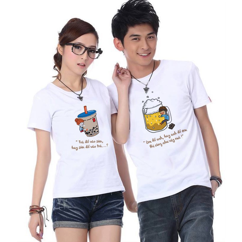 HOT- Áo Đôi Nam Nữ Ngăn Tay Áo Đôi Trà Sữa Cute Phô Mai Que - mẫu siêu ngầu