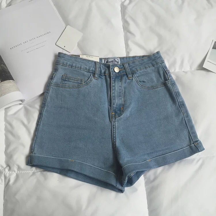 Quần Short denim Lưng Cao Màu Sắc Tươi Sáng Thời Trang Mùa Hè Cho Nữ