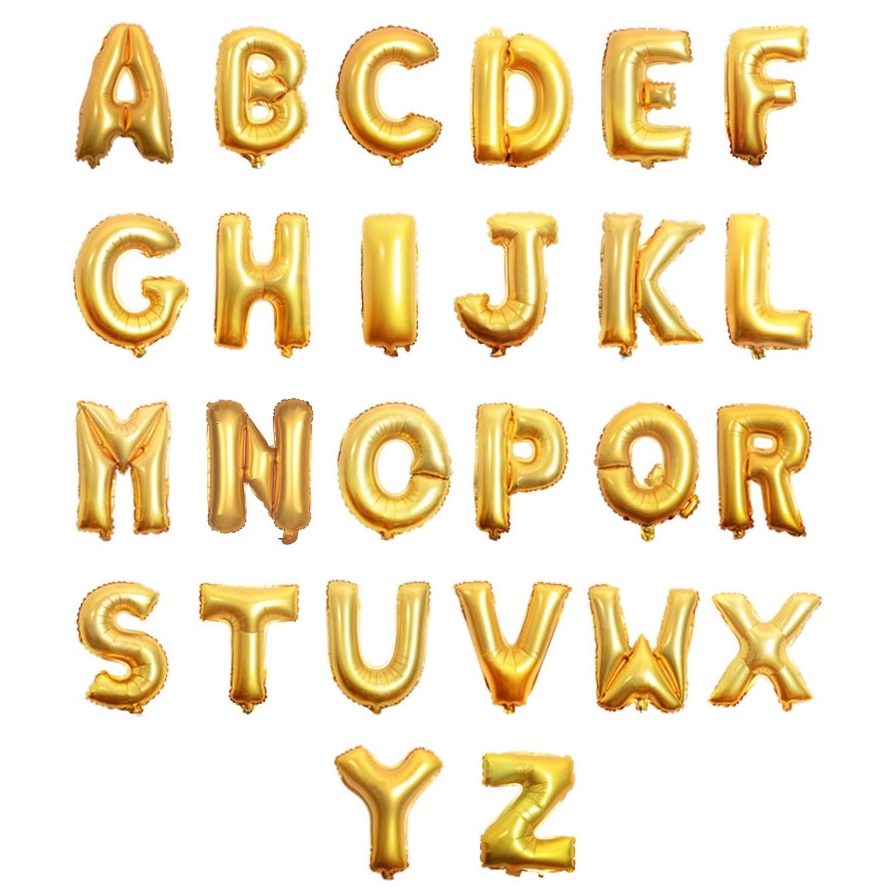 Bong bóng lá nhôm kí tự bảng chữ cái từ A-Z và số 0-9 16 inch màu vàng hồng/vàng kim/bạc tùy chọn