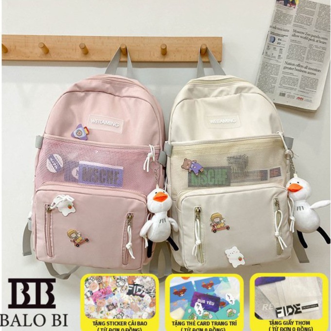 Balo ulzzang Hàn Quốc cá tính Yhaobag Kèm stick như hình ( kèm sticker cài balo) BLULZ04