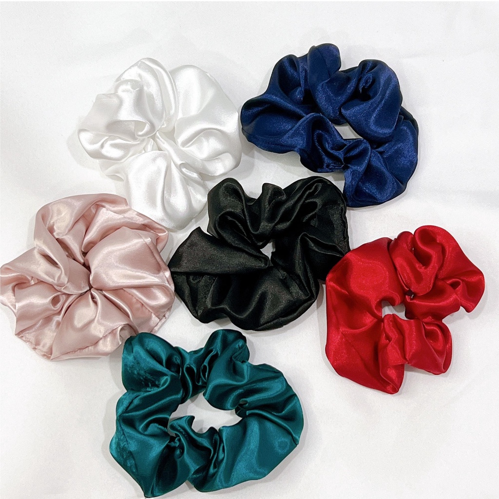 Buộc tóc scrunchies phi bóng sang chảnh, dây cột tóc nhiều màu