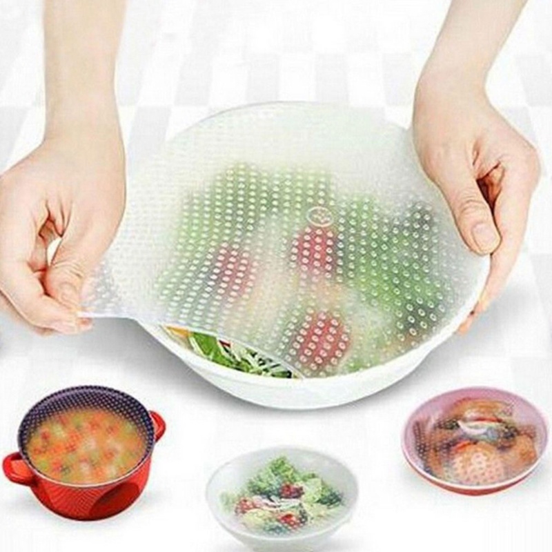 Set 4 Miếng Silicon Trong Suốt Đậy Thực Phẩm Tái Sử Dụng Tiện Lợi