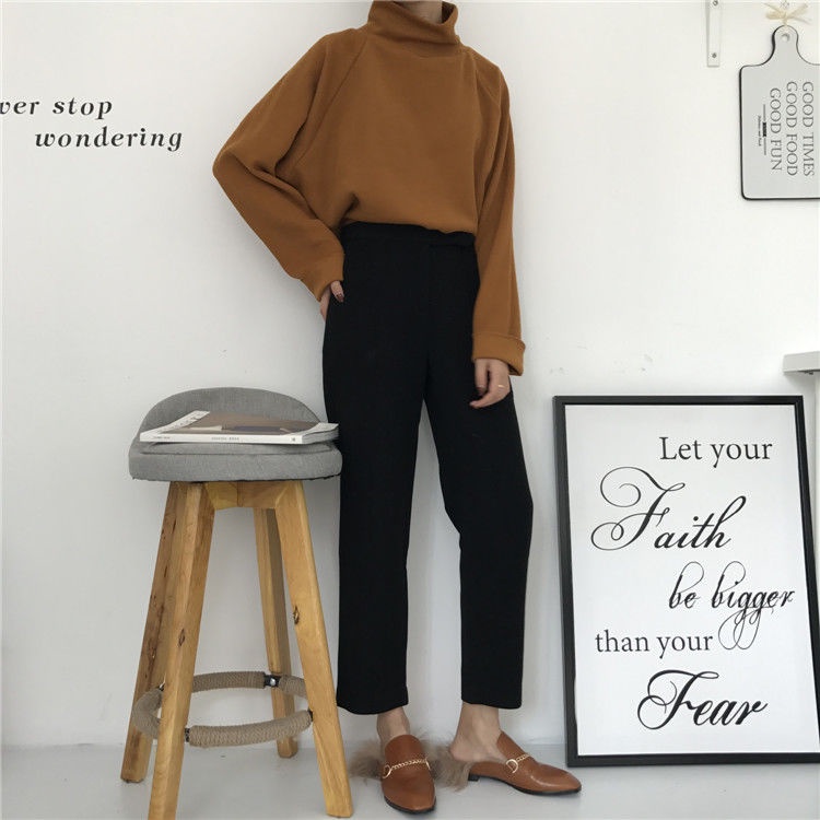 Áo thun Ielgy tay dài dáng rộng màu sắc trơn thời trang mùa thu cho nữ