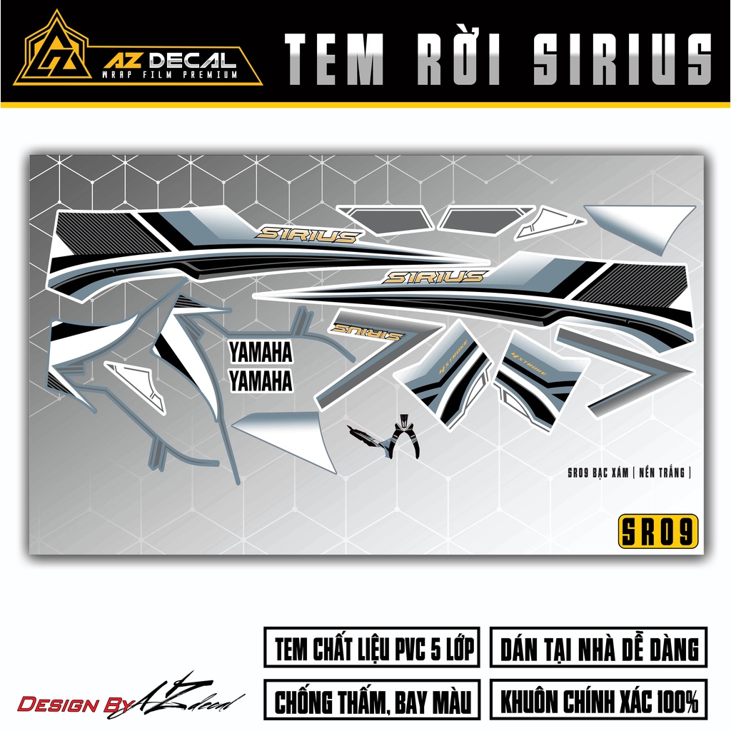 Tem Xe Sirius RC Chế Mới Nhất Dễ Dán | SR09 | Decal Team Sirius Xám Bạc & Xám Đen Dán Xe Đen Đỏ Xanh Trắng Đẹp Nhất