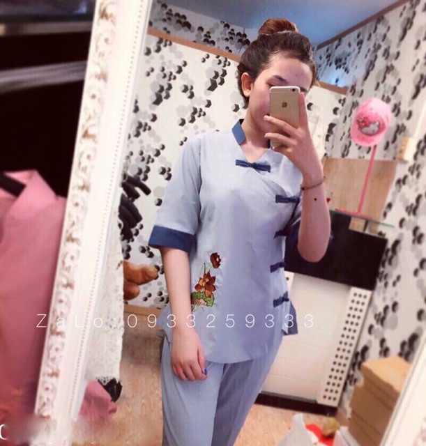 Đồ Lam Đi Chùa # Mẫu 5 Nút # Đồ Bộ Nữ # Quần Áo