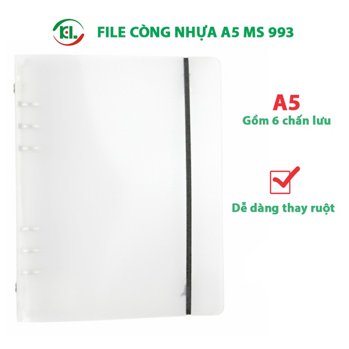 [Mã LIFE20KALL giảm 10% đơn 50K] Sổ Klong caro dotgrid A5 120 GSM file nhựa kẹp còng 100 tờ. MS: 994